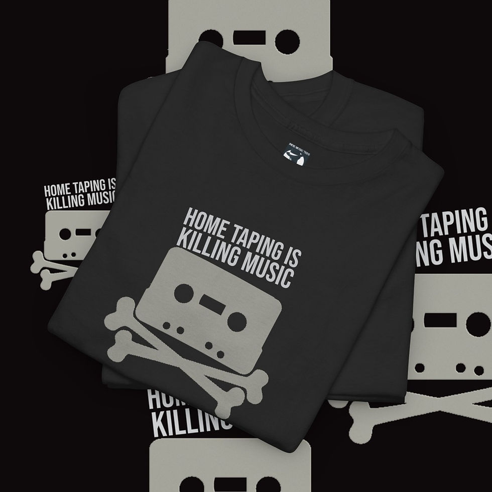 Thumbnail: Black shirt with text: HOME TAPING IS KILLING MUSIC. Rebel Without A Clue Unisex tshirt indiemusictees