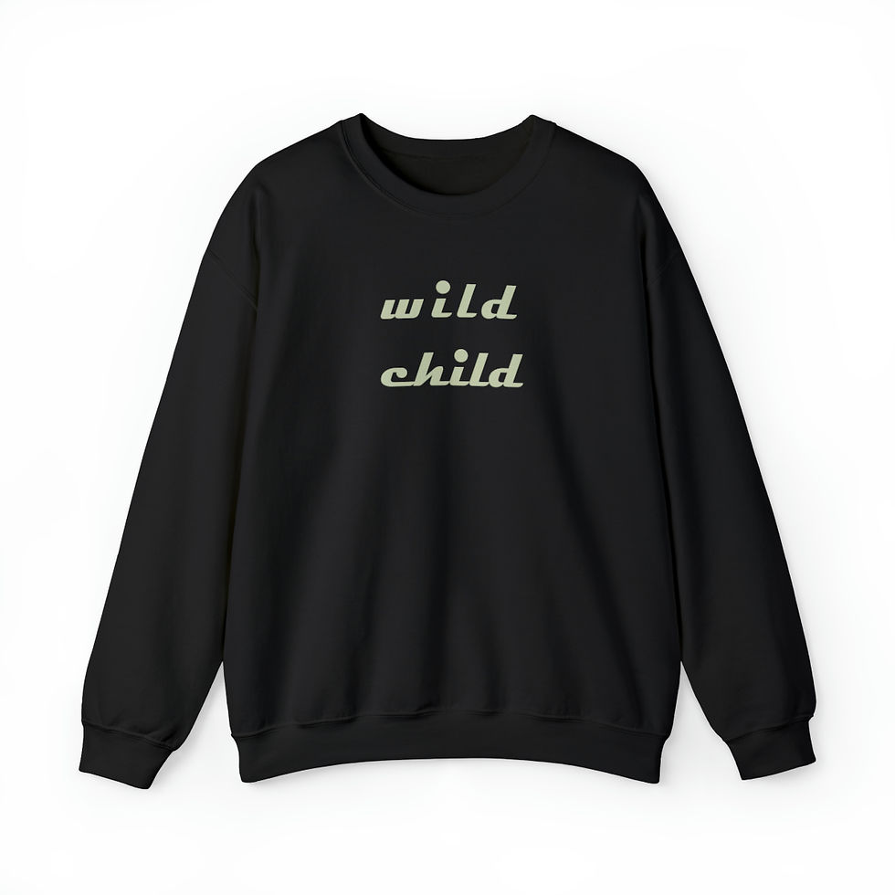Thumbnail: Black sweatshirt with the words "wild child" printed on the front, indiemusictees.