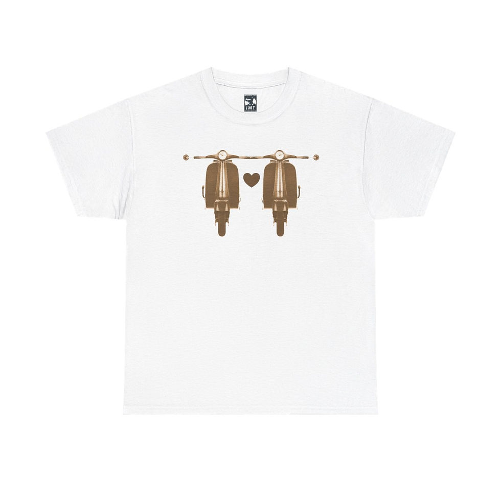 Thumbnail: White t-shirt with two brown scooters and text, Scooter Love Unisex tshirt indiemusictees