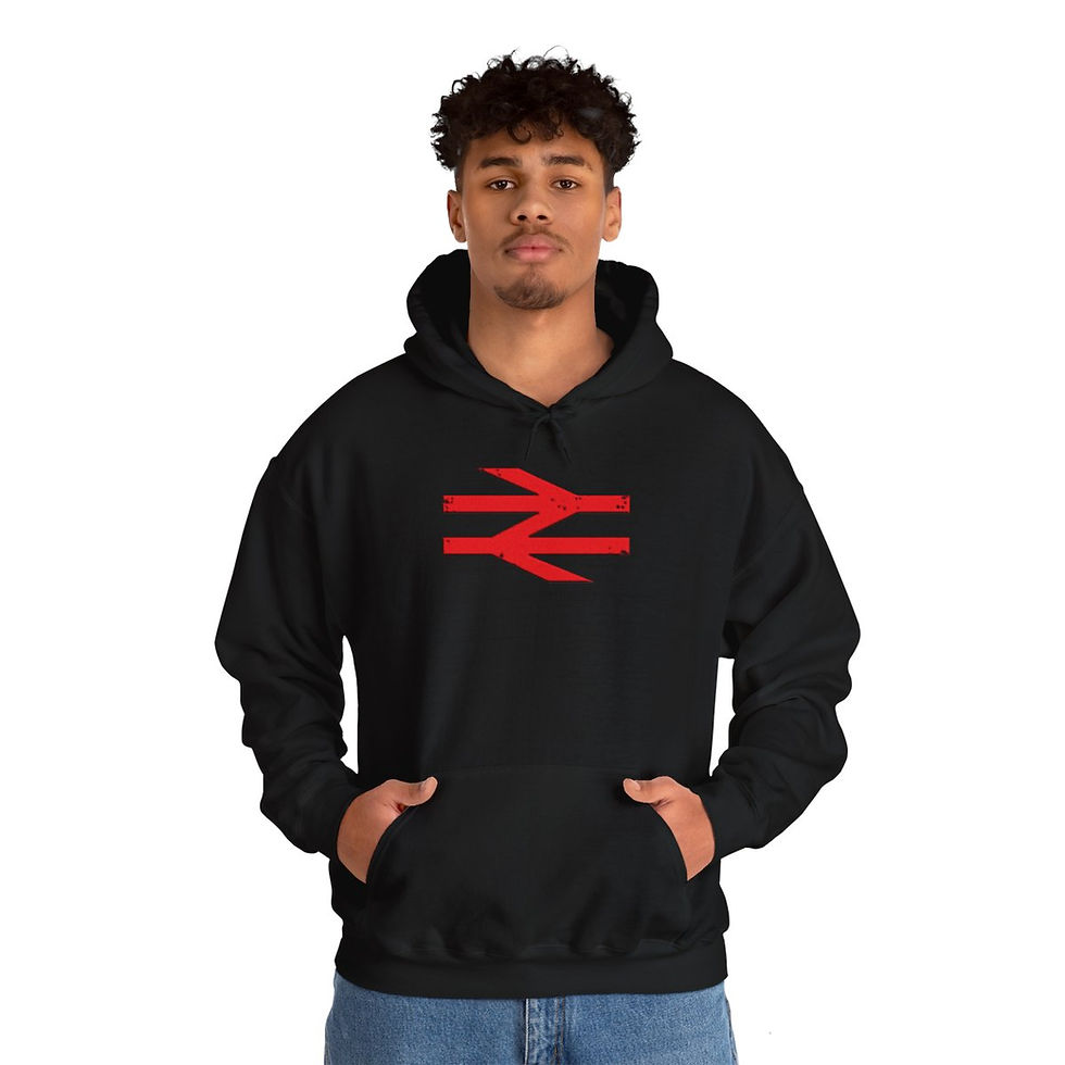 Thumbnail: Man wearing black hoodie with red logo, indiemusictees apparel. 