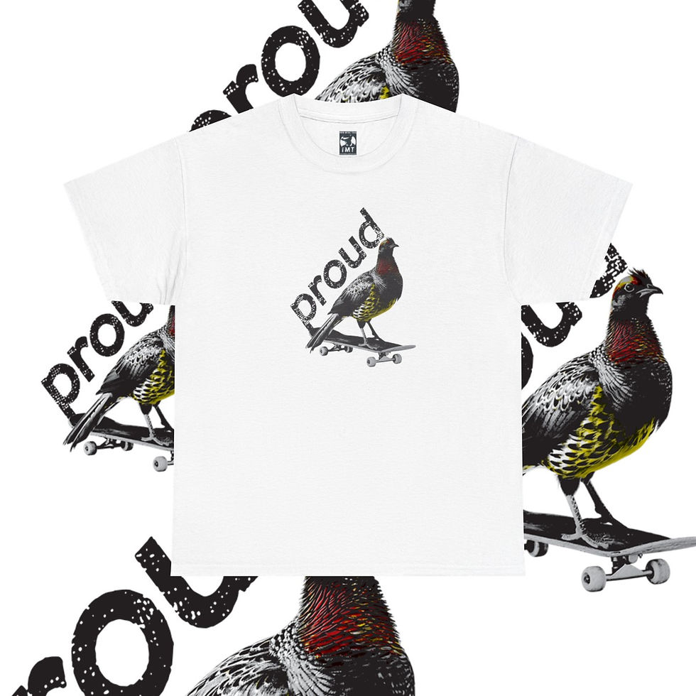 Thumbnail: White t-shirt with proud pigeon graphic and text vinyl records tshirt indiemusictees