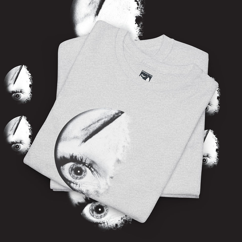 Thumbnail: White t-shirts with eye design graphic, 1976 Unisex Premium Long Sleeved tshirt, black background.