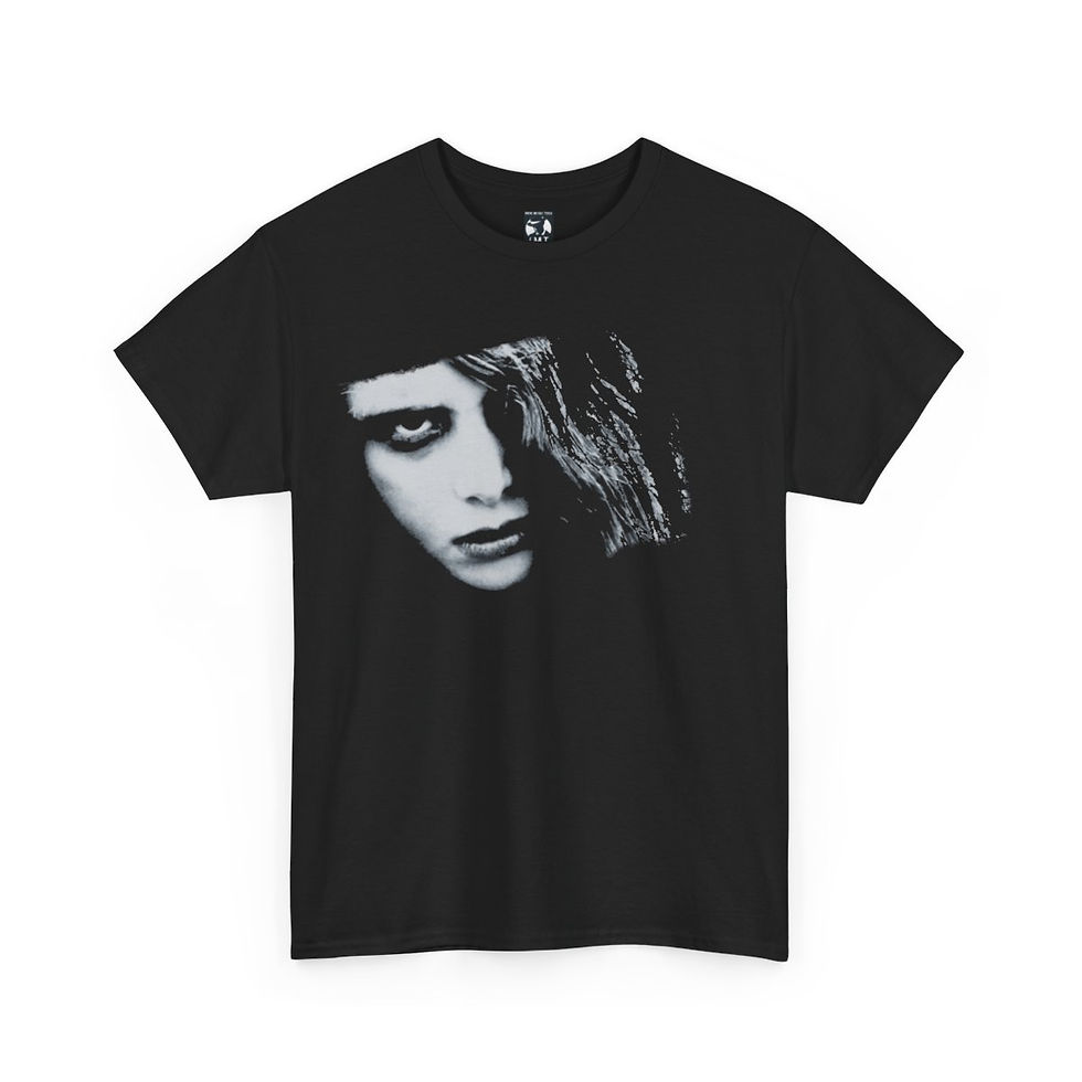 Thumbnail: Black unisex t-shirt with a woman's face night of the living dead tshirt indiemusictees