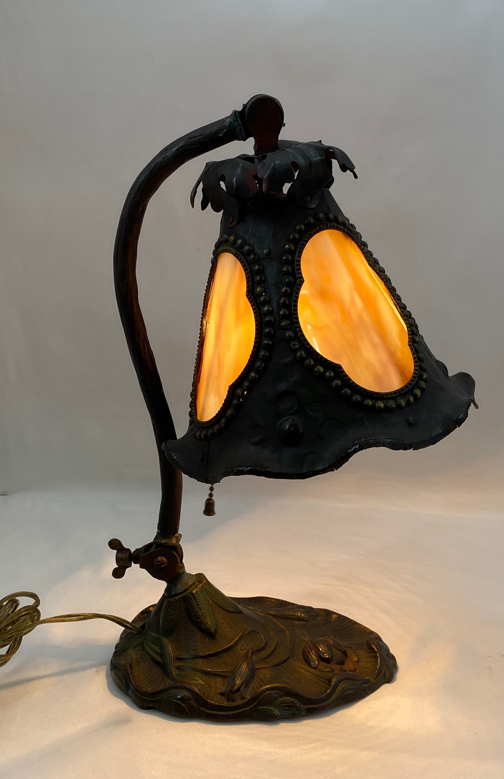 Brass Desk Lamp with Stain Glass Shade