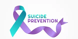 This is an image of the Suicide Prevention Ribbon, which is purple and teal.  It also reads "Suicide Prevention"