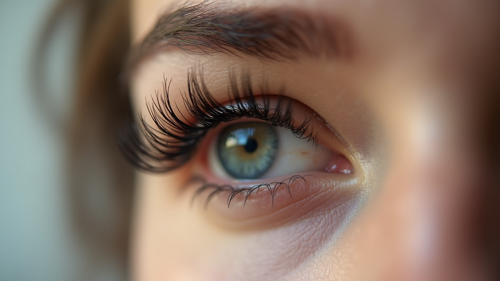 Close-up view of soft, natural eyelash extensions on a single eye