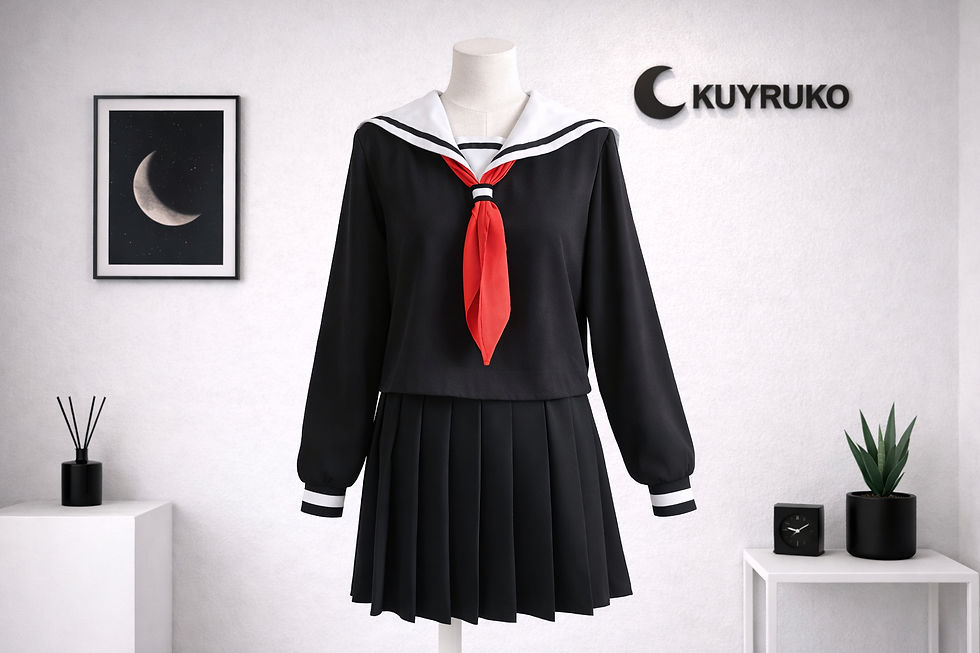 Kuyru-ko Enma Ai Jigoku Shoujo esinli siyah seifuku cosplay kostümü kırmızı kurdeleli anime okul üniforması