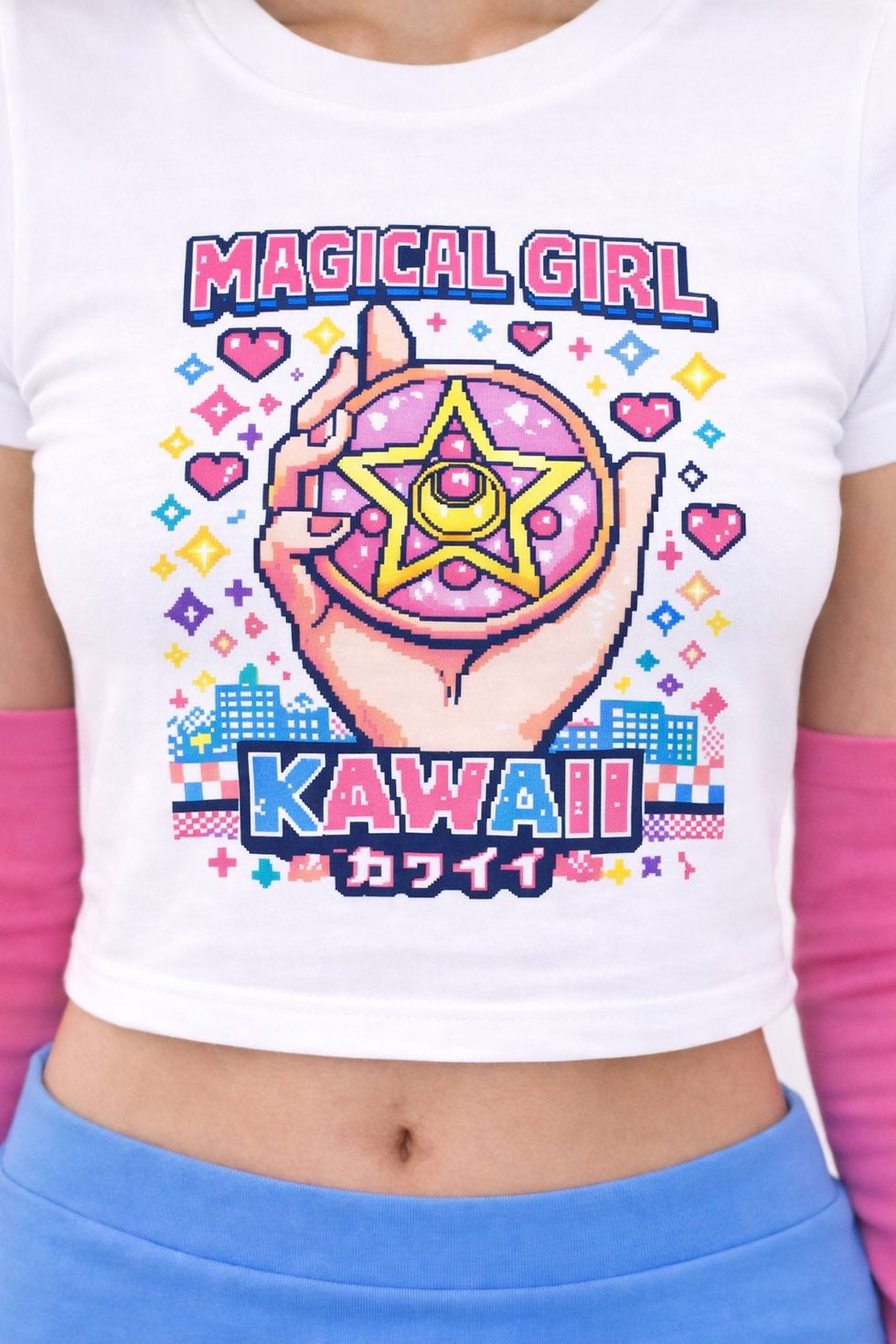 Küçük resim: sailor moon inspired kawaii anime crop top magical girl pastel fashion baskı yakın görünüm