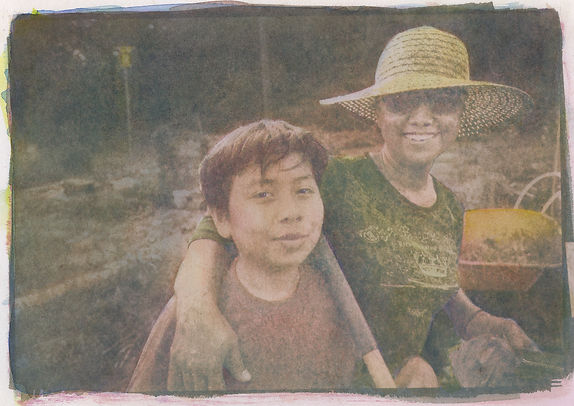 In the Garden - Gum bichromate over cyanotype print, hand colored with watercolor.