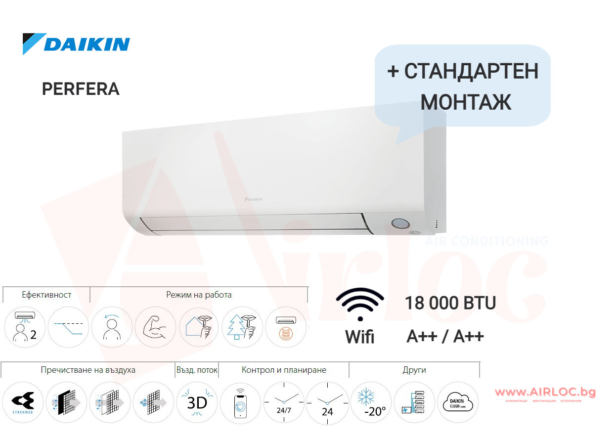Климатик DAIKIN PERFERA, FTXM50A/RXM50A(8), 18000BTU, WIFI, A++