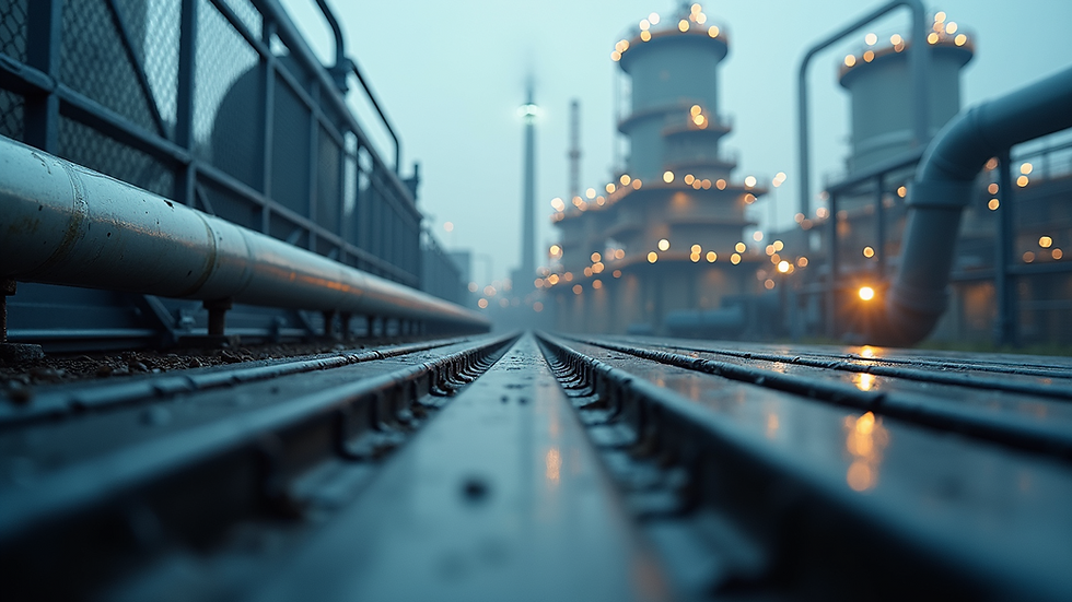 Eye-level view of industrial plant with carbon capture equipment