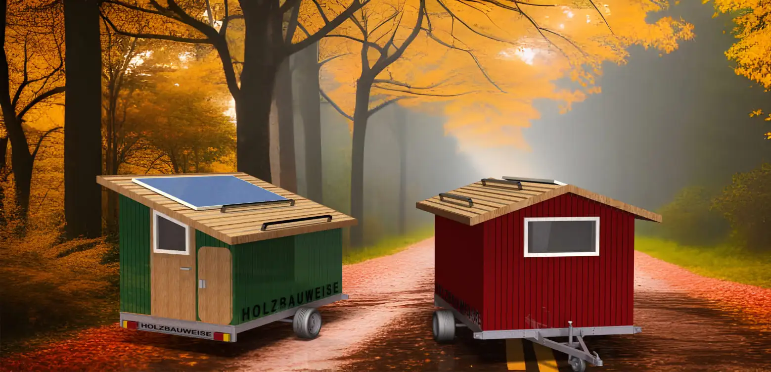 compact-adventure-camper-gruene-fassade-rote-fassade-solarplatten-einachs-anhaenger-landin