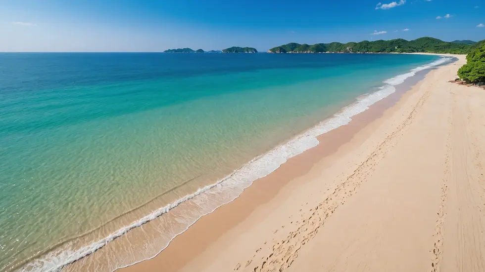Eye-level view of Hyeopjae Beach with its clear waters and soft sand