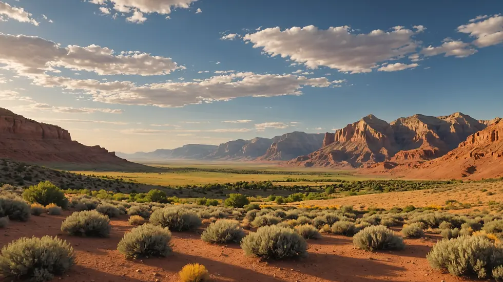Wide angle view of picturesque Utah landscape with mountains in the background