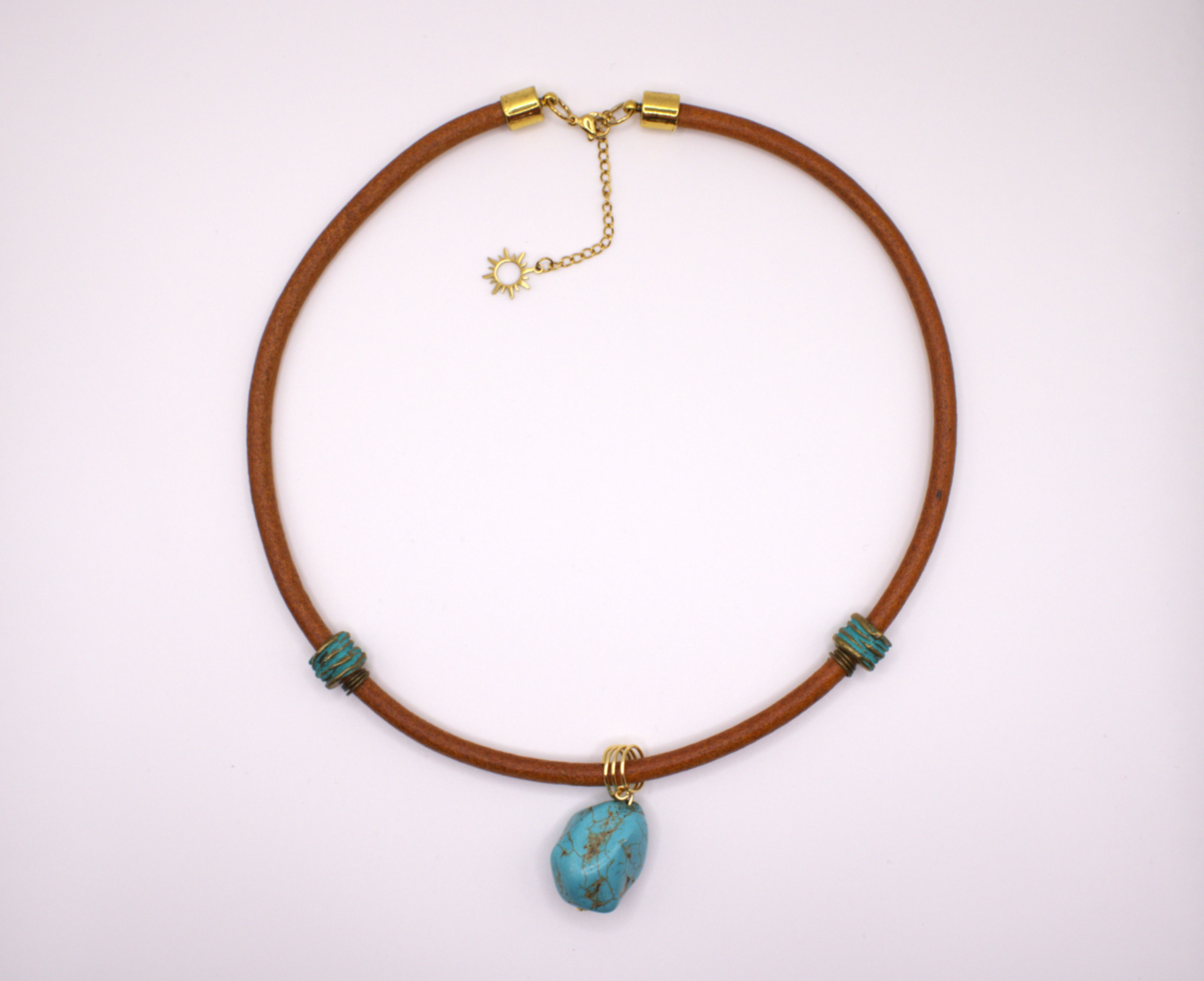 Turquoise nugget leather necklace