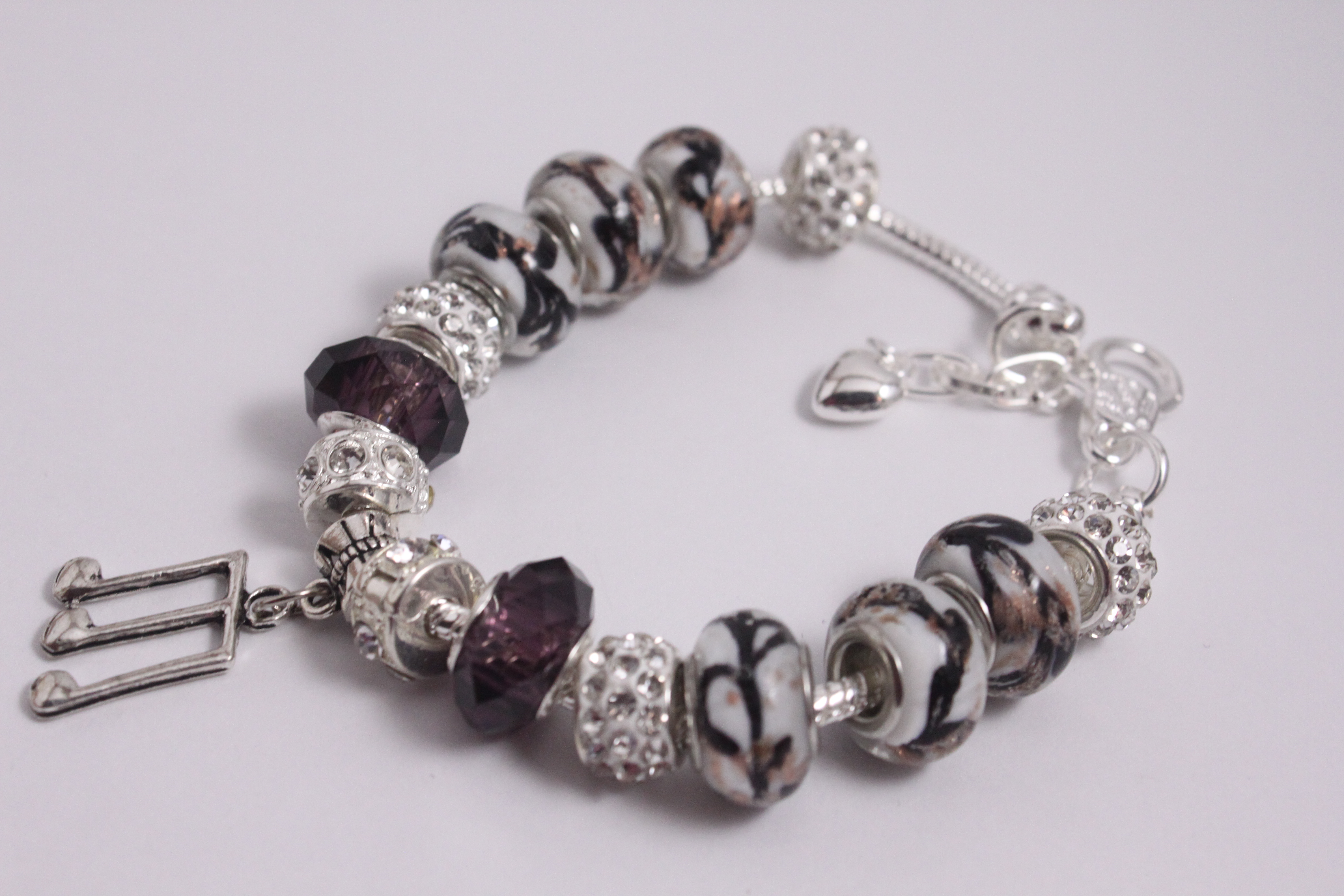 Music charm bracelet - white purple