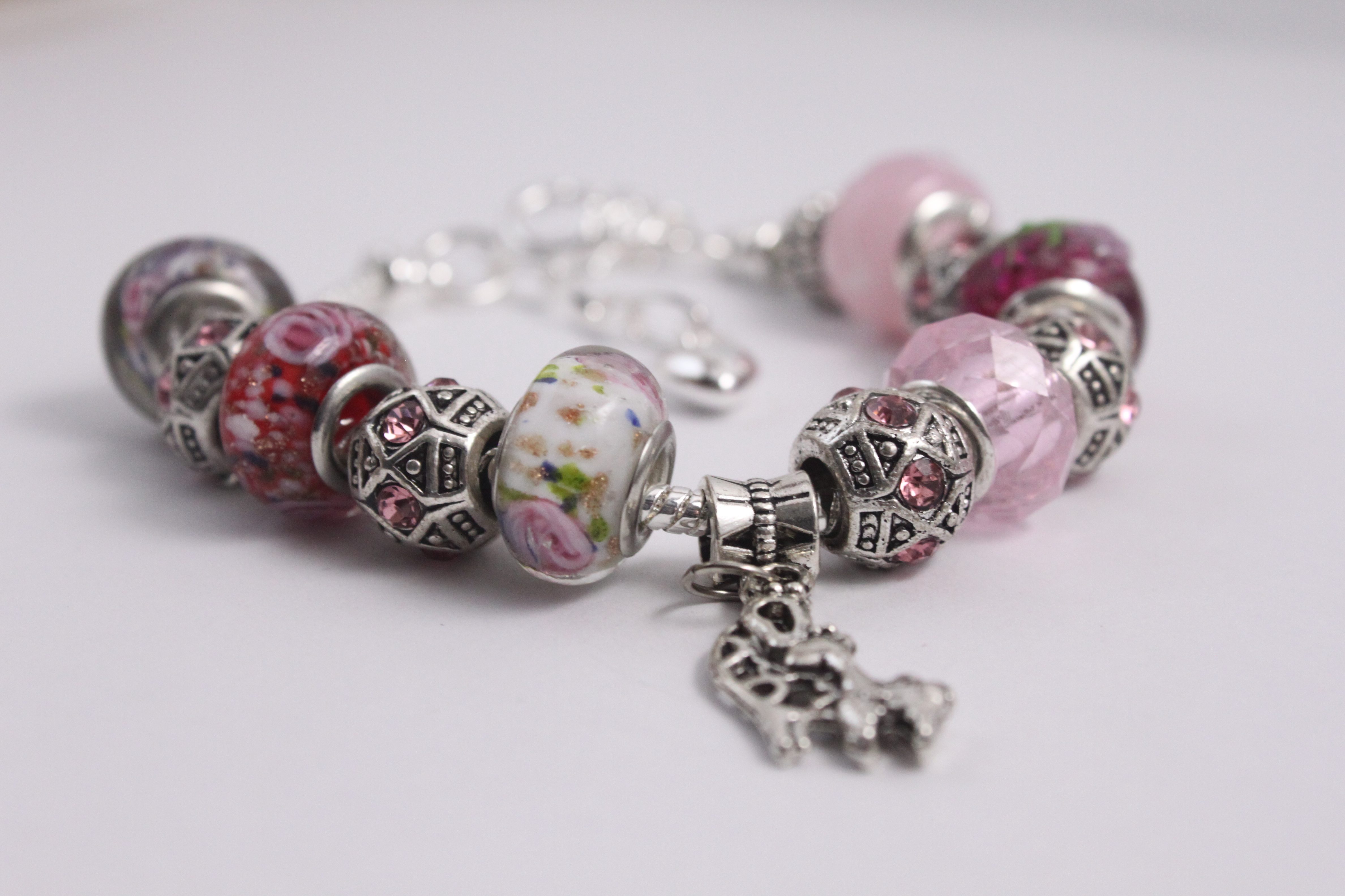 Animal charm bracelet- various pink