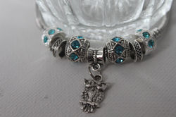 Owl charm bracelet blue white gold