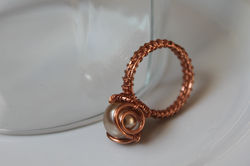Woven copper ring with pearl