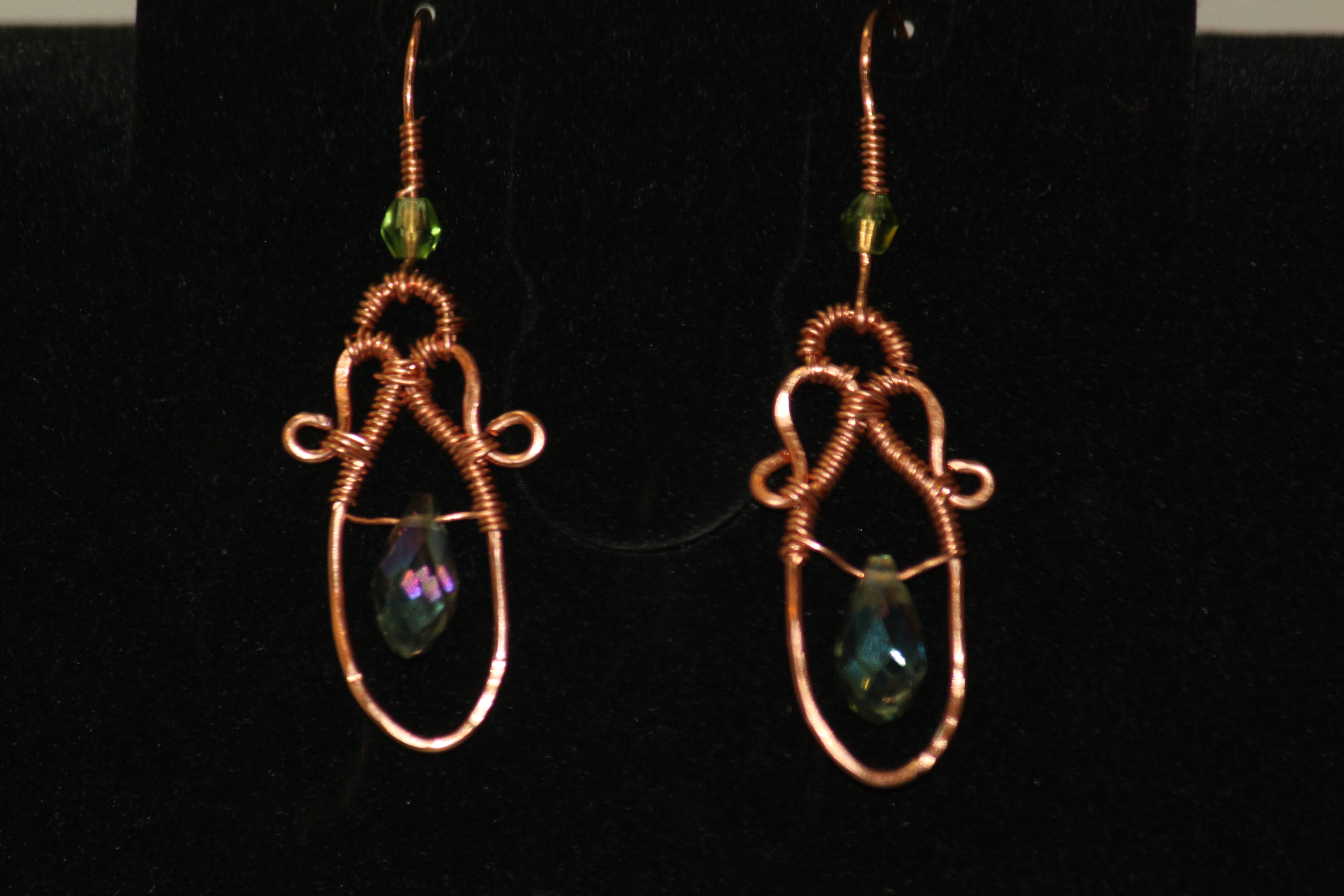 Copper wirework earrings teardrop