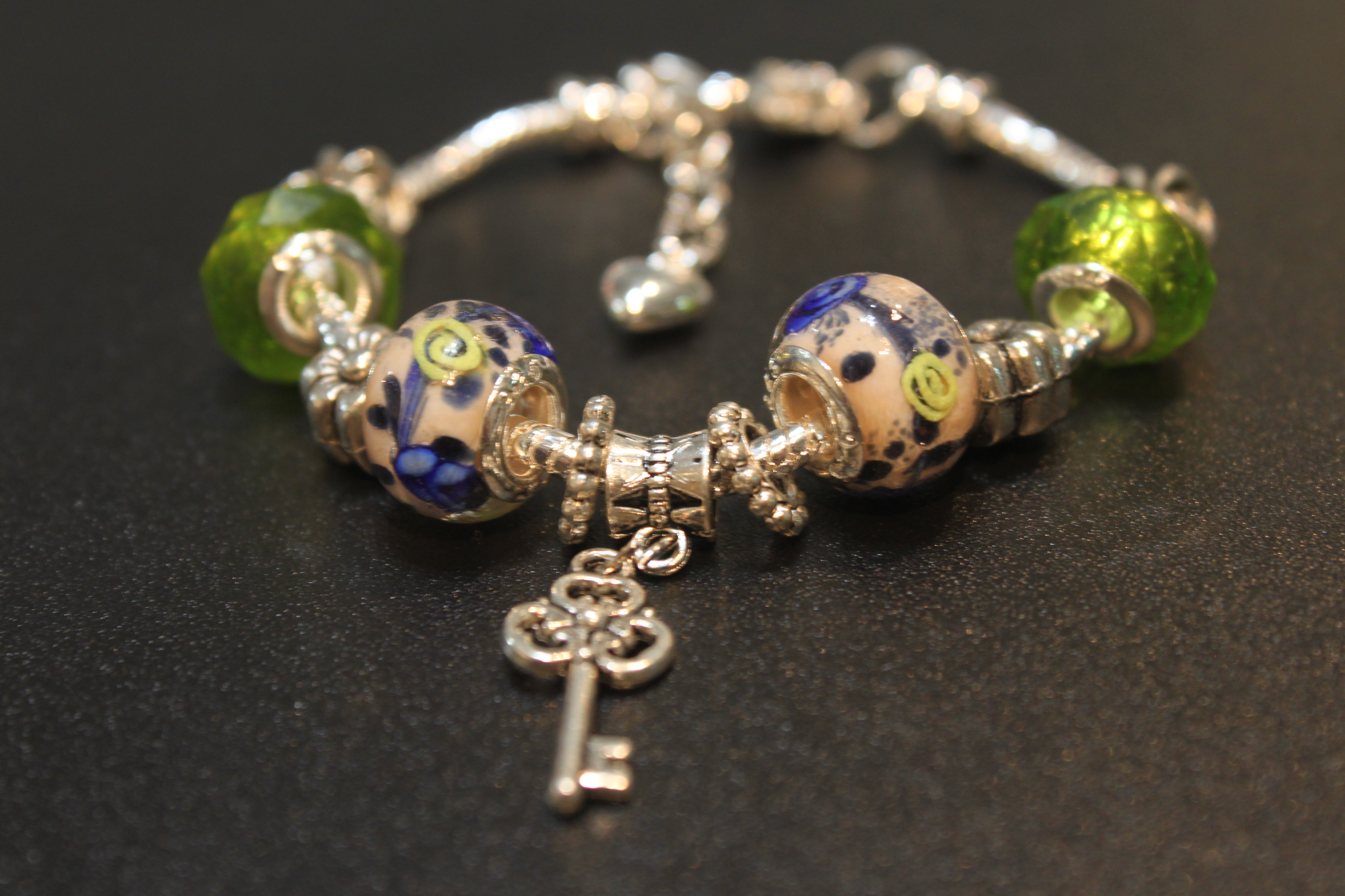 Key charm bracelet-Olive Green