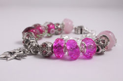 Bird charm bracelet - bright pink