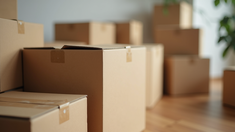 Close-up view of neatly packed cardboard boxes ready for moving