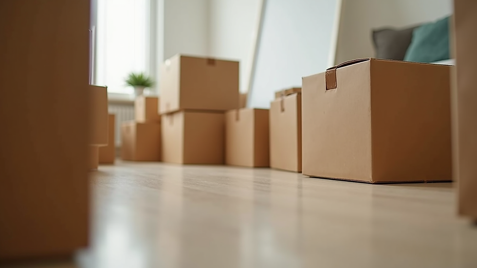 Eye-level view of packed cardboard boxes ready for moving