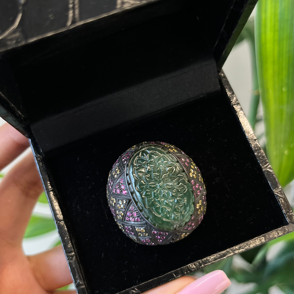 Miniature : Natural Emerald and sapphire ring