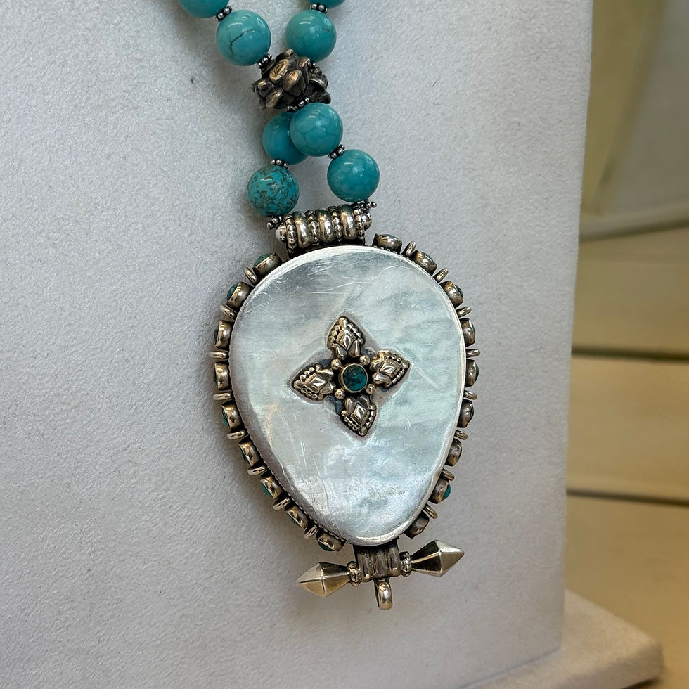 Thumbnail: Natural Turquoise 925 Sterling Silver Beaded Necklace With Pendant