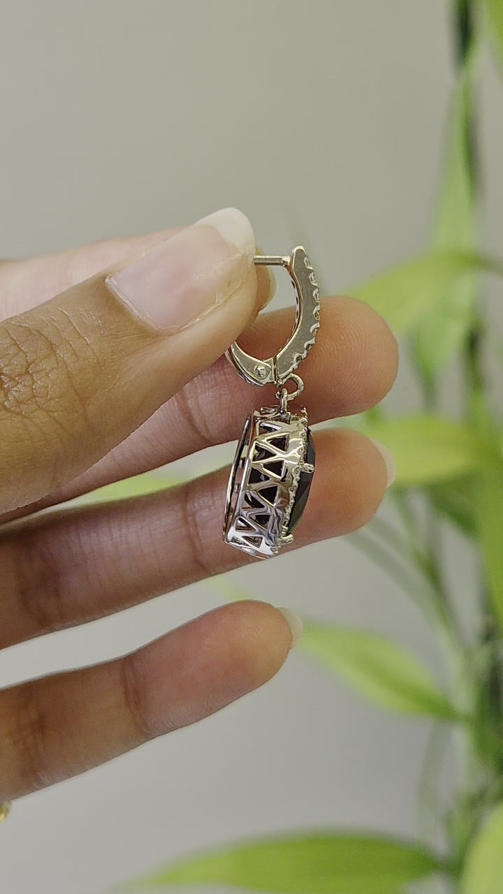 Thumbnail: Natural Oval Blue Sapphire Latch-Back Cluster Drop Earrings