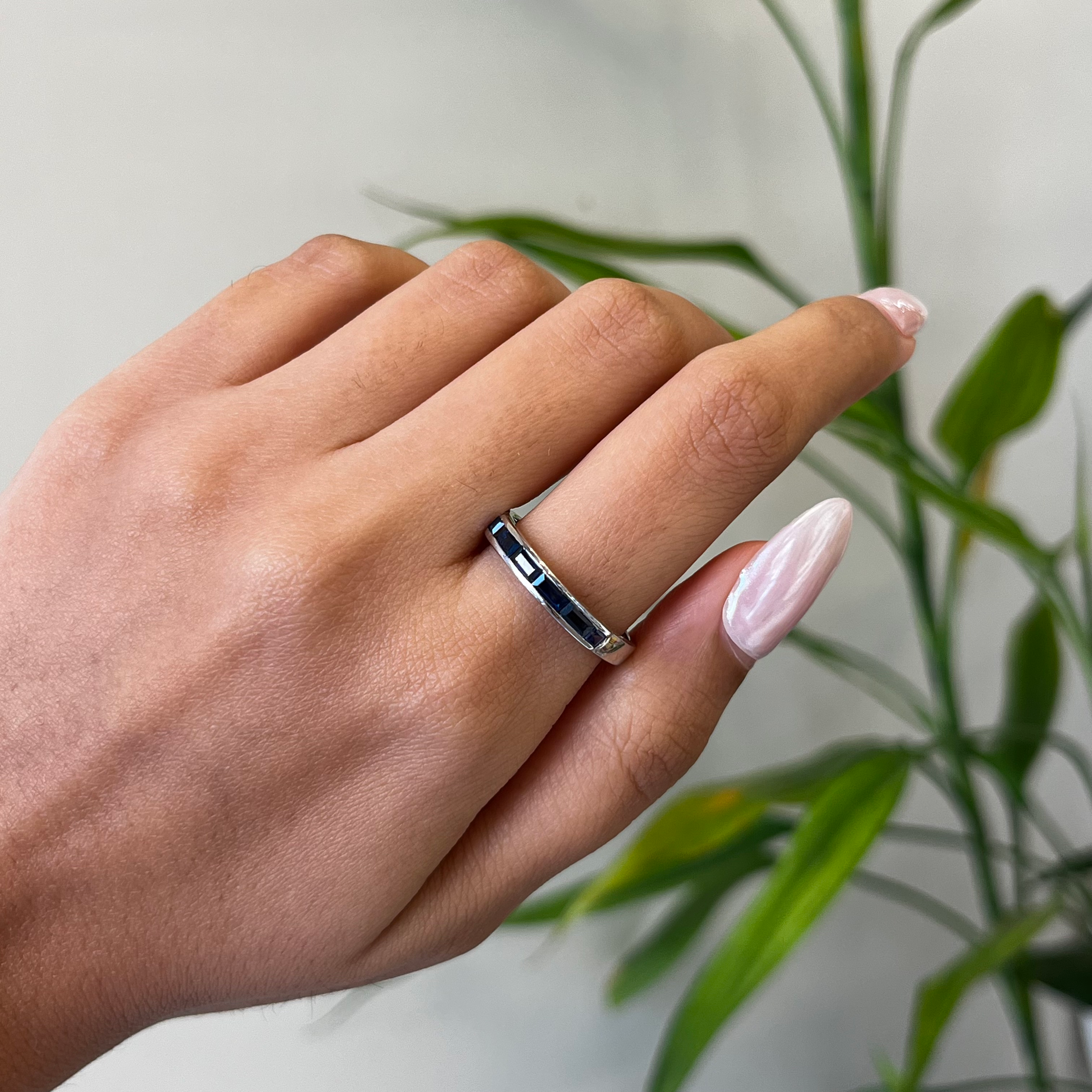 Natural Blue sapphire half band ring stackable