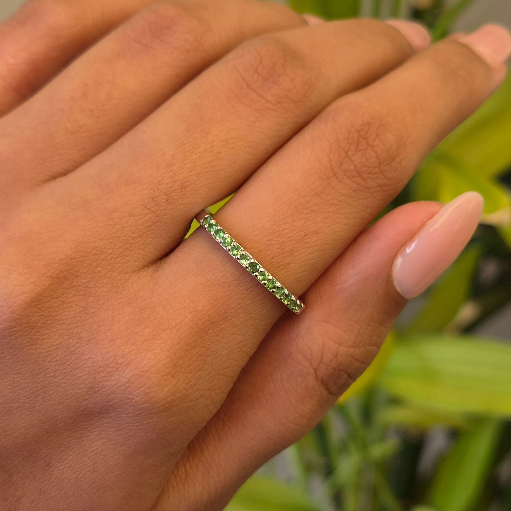 Natural Tsavorite Eternity Half Band Ring in 925 Sterling Silver