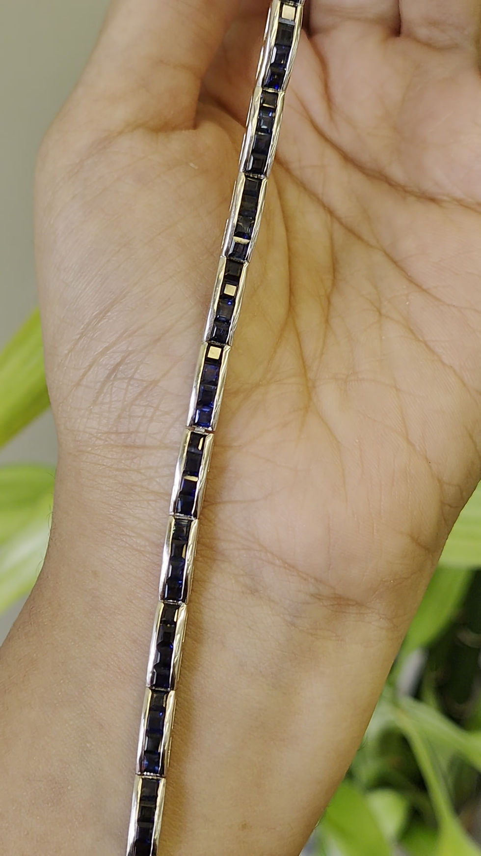 Miniature : Natural Ruby & Blue Sapphire 925 Sterling Silver Baguette Cut Tennis Bracelet