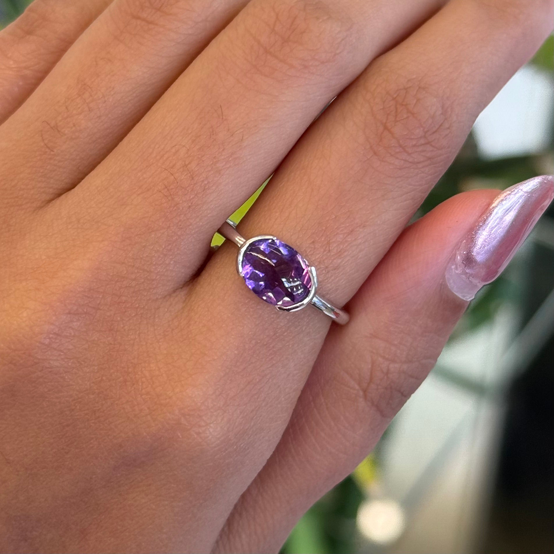 Natural Amethyst Oval 925 Sterling Silver Bezel Ring