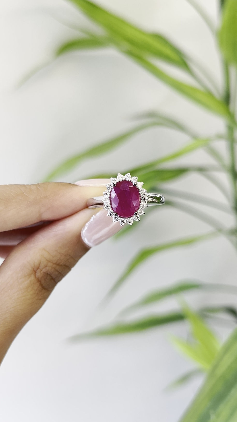 Thumbnail: Natural IGI certified - Ruby diamonds cluster 18K gold ring