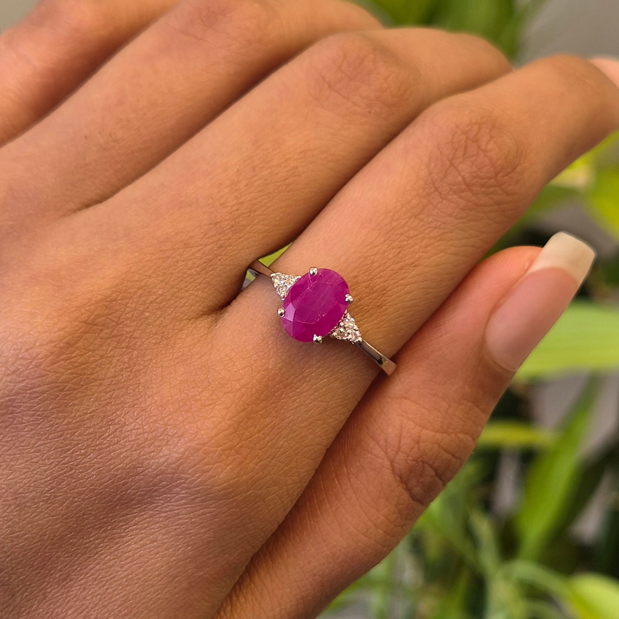 Natural Ruby 925 Sterling Silver 8MM X 6MM Oval Cut Ring