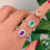 Thumbnail: Natural Citrine, Green onyx and amethyst ring