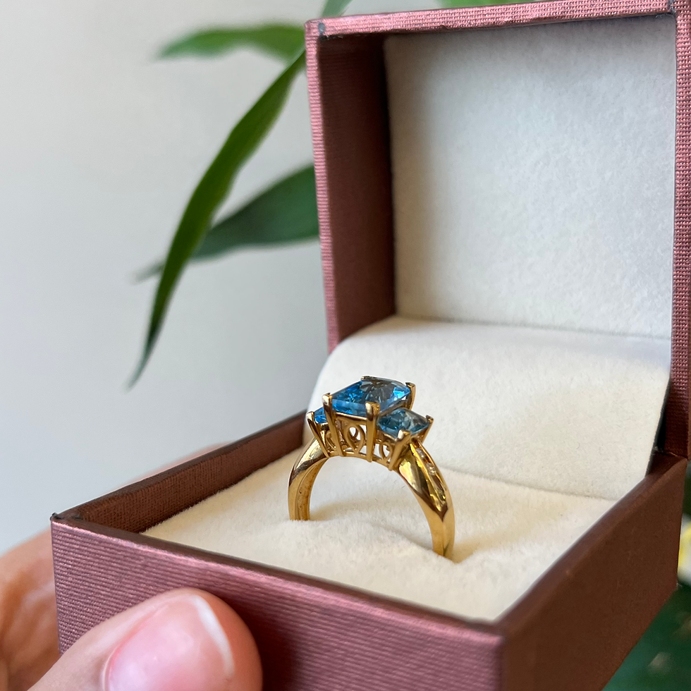Miniature : Natural Blue topaz and Diamonds 18K gold ring
