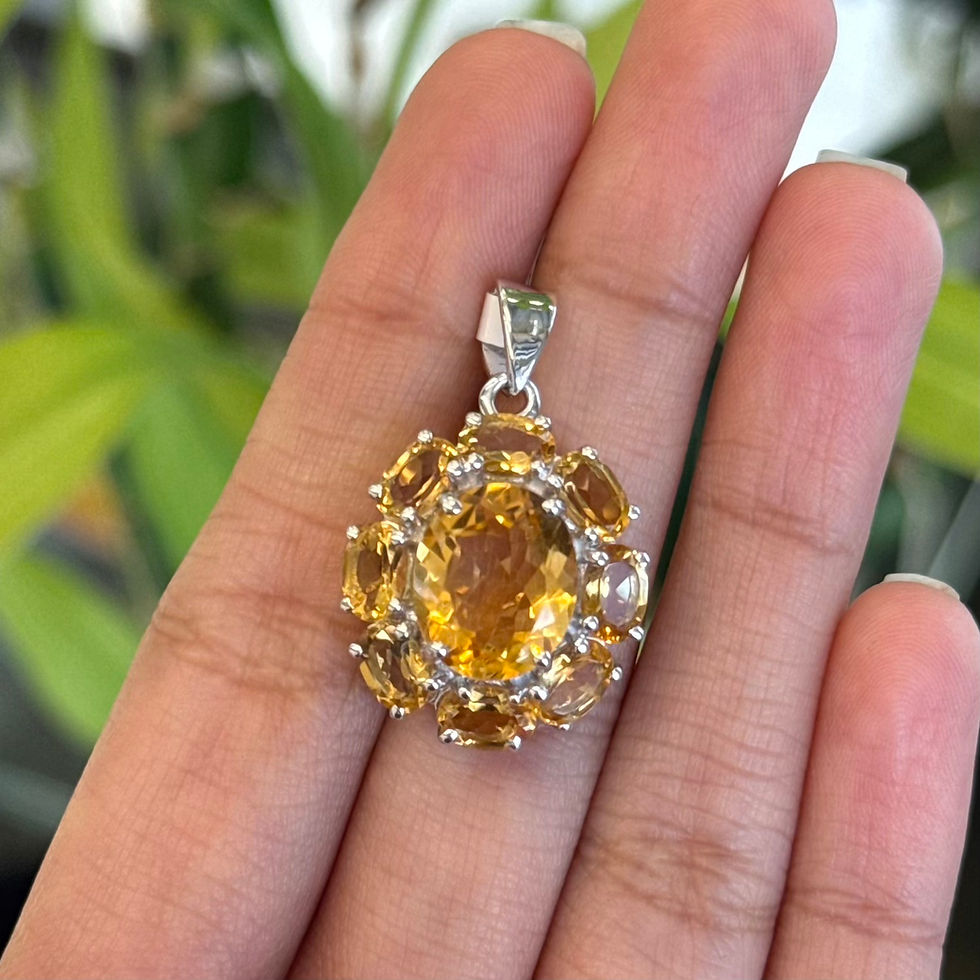 Thumbnail: Natural Gemstones Oval 925 Sterling Silver Flower Pendant