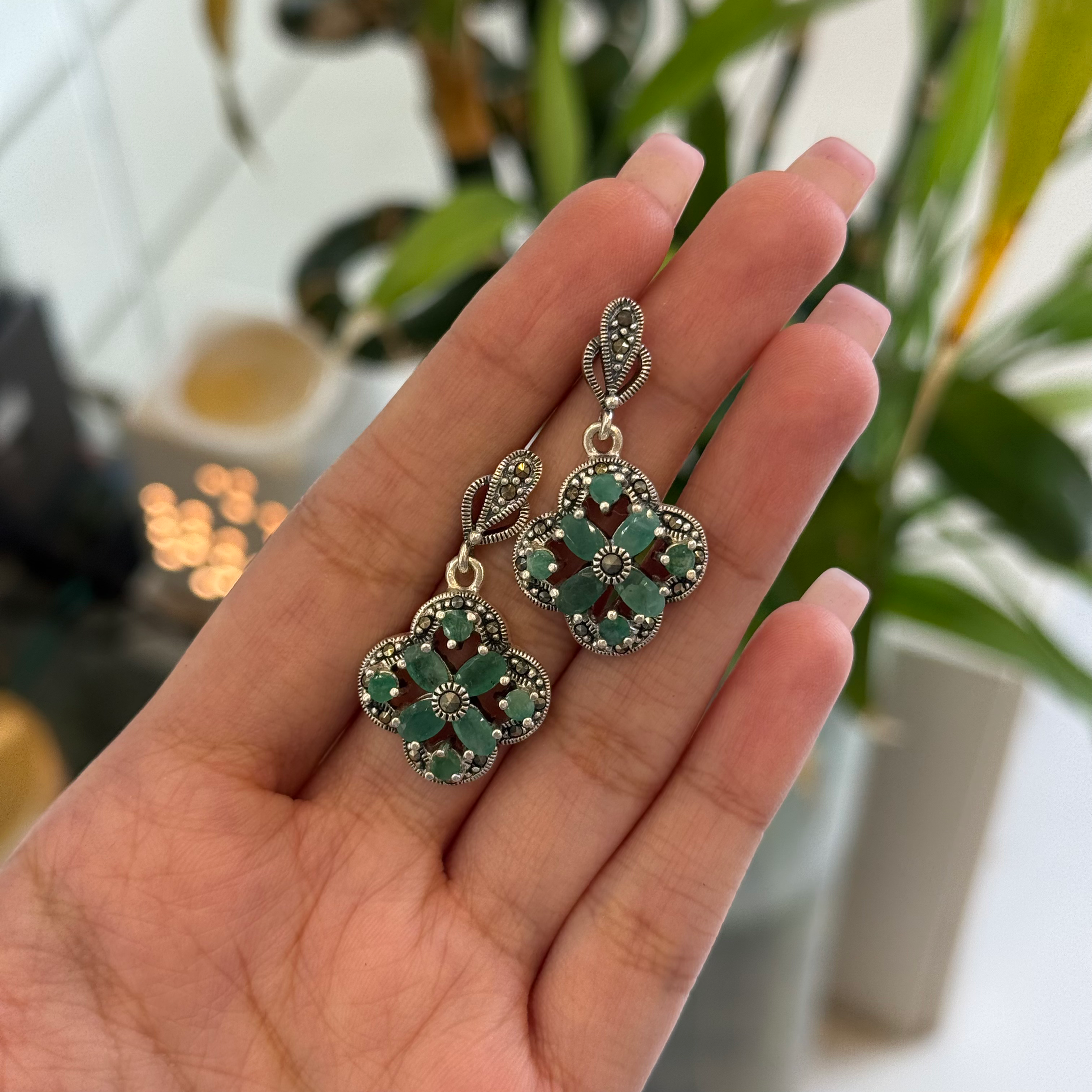 Emerald marcasite earrings
