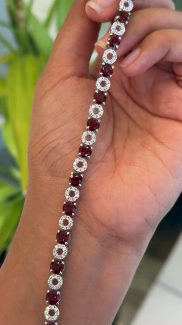 Thumbnail: Natural gemstones 5MM Round 925 Sterling Silver Tennis Bracelet