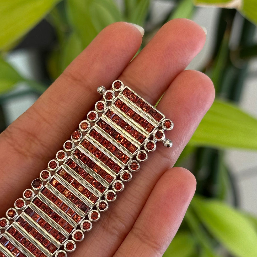 Thumbnail: Natural Garnet Round 925 Sterling Silver Bracelet
