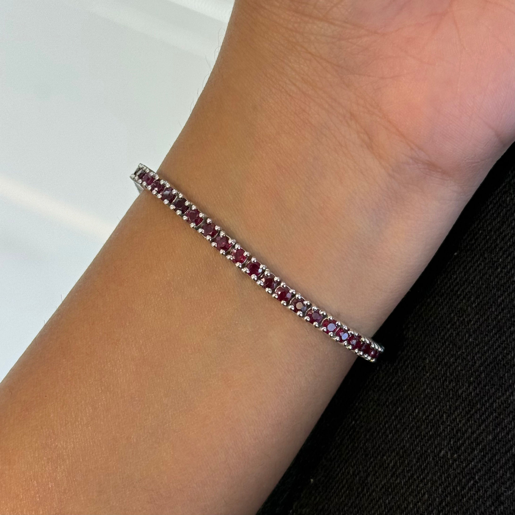 Natural Ruby Round 925 Sterling Silver Tennis Bracelet
