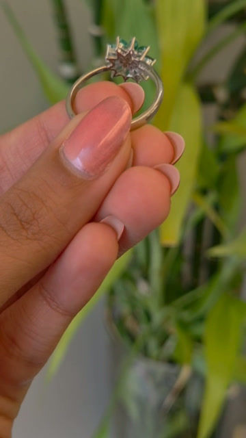 Miniature : Natural Marquise Emerald Flower Ring with Round Diamond in 925 Sterling Silver