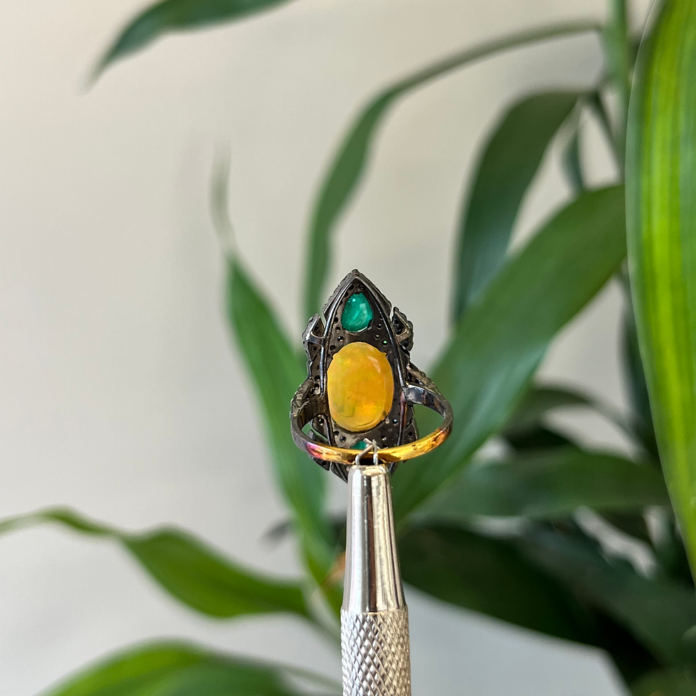 Thumbnail: Natural Opal, emerald and diamond ring