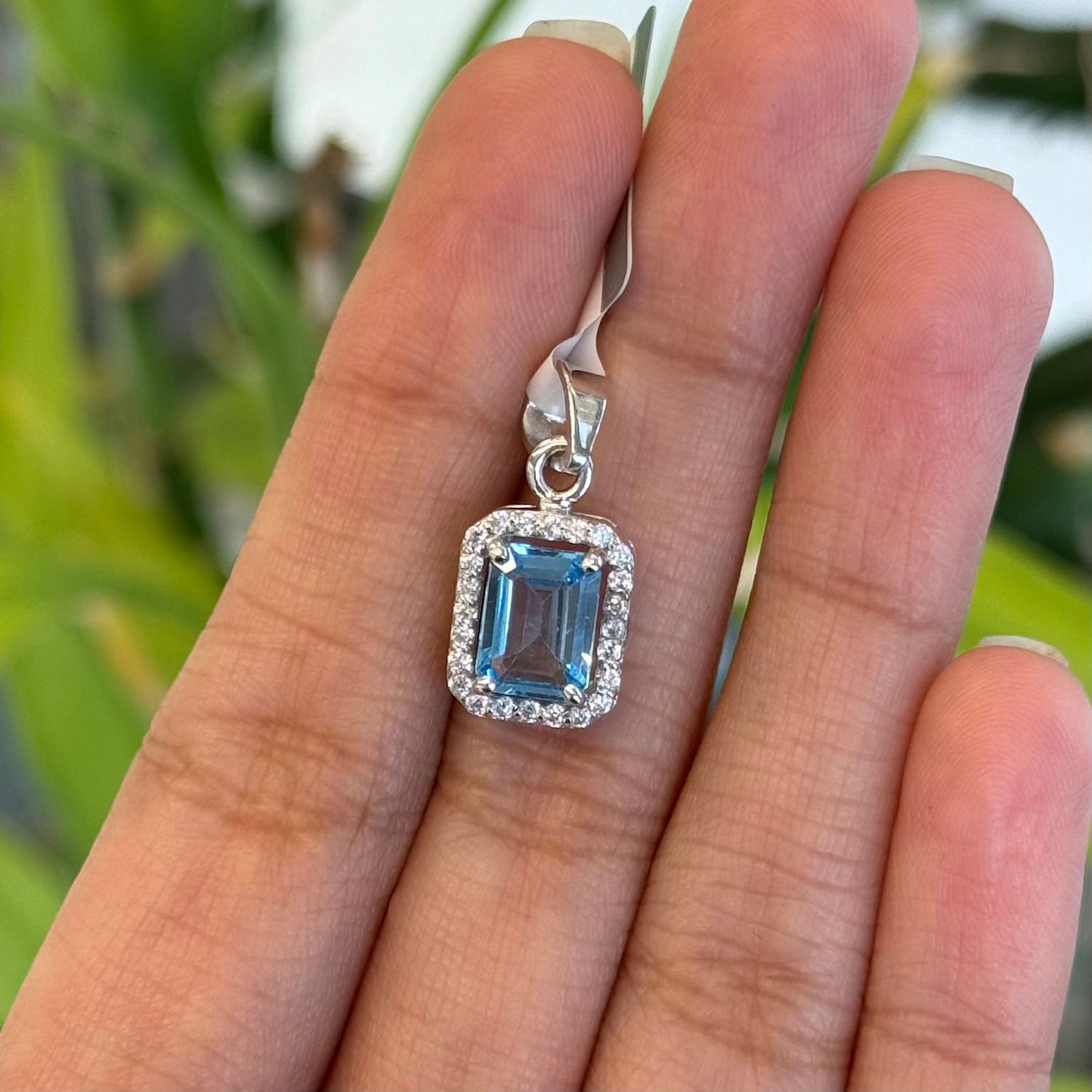 Natural Topaz Blue 925 Sterling Silver Rectangle Cluster Pendant