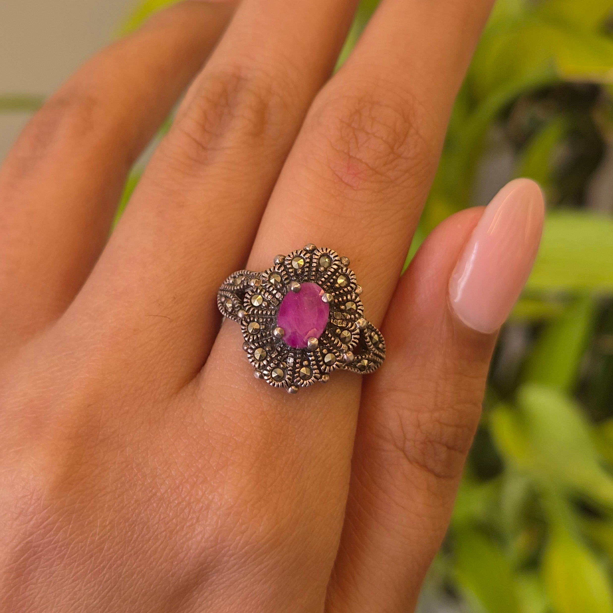 Ruby marcasite ring