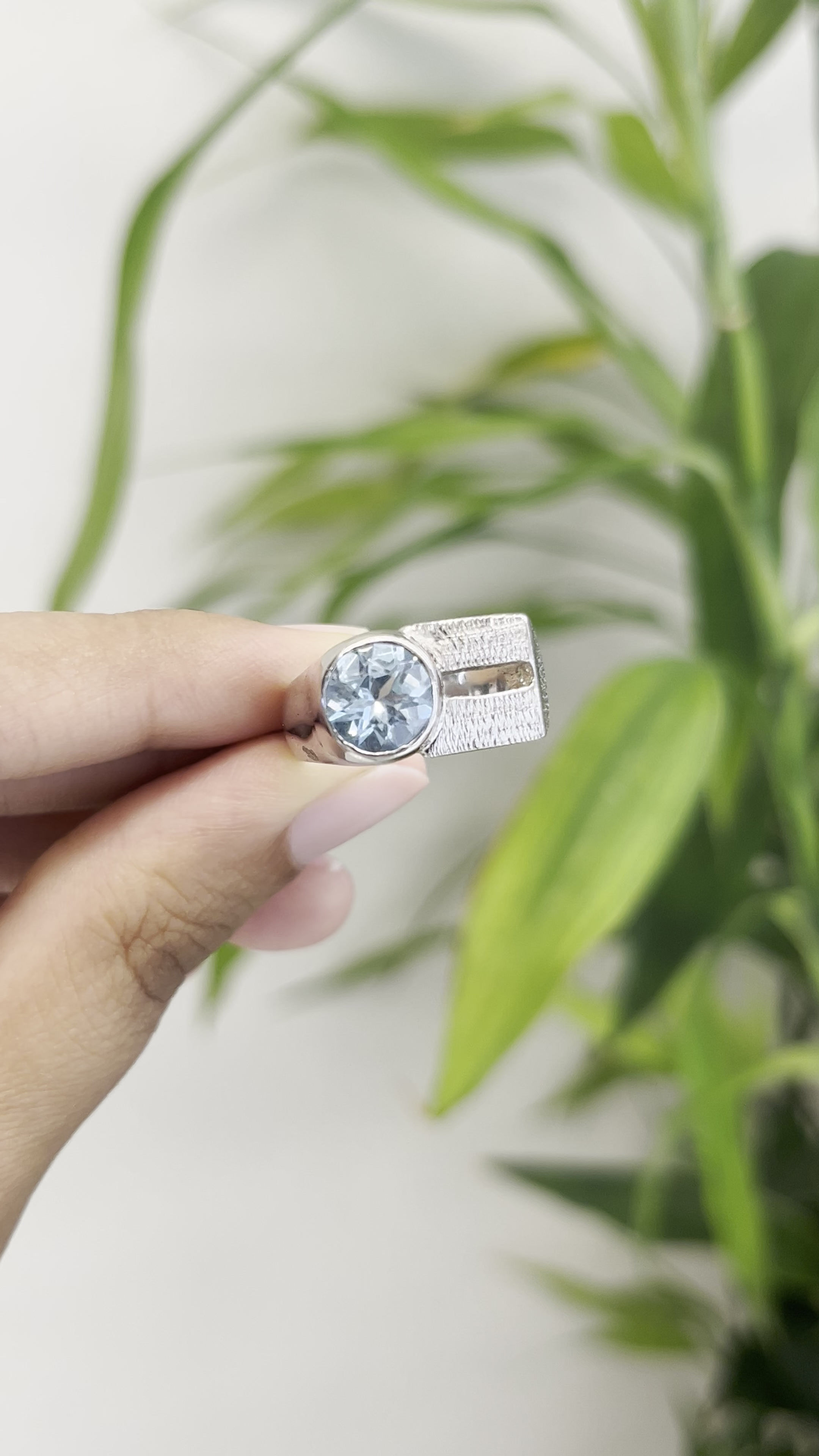 Natural Blue topaz rhodium ring