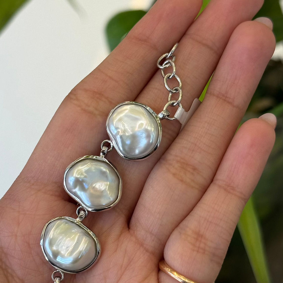Thumbnail: Natural Keshi Pearl Adjustable Chain Horizontal Flow Bracelet